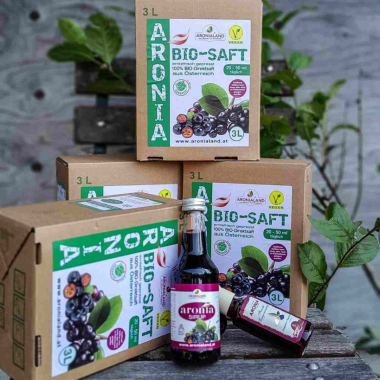 Aronia Limited Edition Set - 4 x 3L Bio Aroniasaft + Aroniasirup 250ml + Aronia - Feinste Essigvariation 100ml