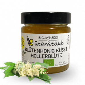 Bio-Blütenhonig küsst Hollerblüte