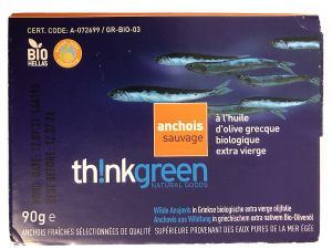 "ThinkGreen"-Anchovis (Sardellen) aus Wildfang in griechischem nativen Bio-Olivenöl extra.