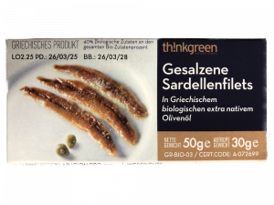 "ThinkGreen"-Gesalzene Sardellenfilets in griechischen biologischen extra nativem Olivenöl