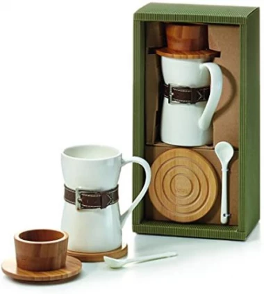 Becher-Set "Luuk" Porzellan, 0,4 l Becher, Löffel, Untersetzer und Schälchen