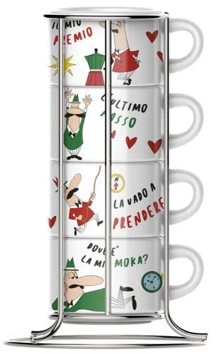 Bialetti Cappuccinotassen-Set im Ständer (4 Tassen - stapelbar)