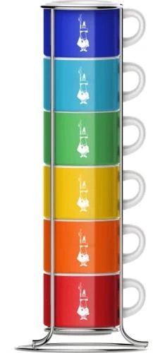 Bialetti Espressotassen-Set Bunt mit Metallgestell (6 Tassen - stapelbar)