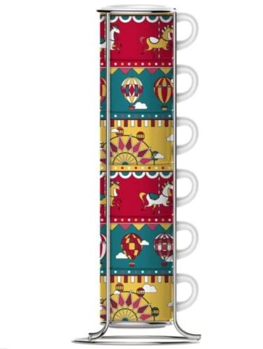 Bialetti "Winter Wonderland Karussell" Espressotassen-Set im Ständer (6 Tassen - stapelbar)