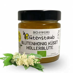 Bio-Blütenhonig küsst Hollerblüte