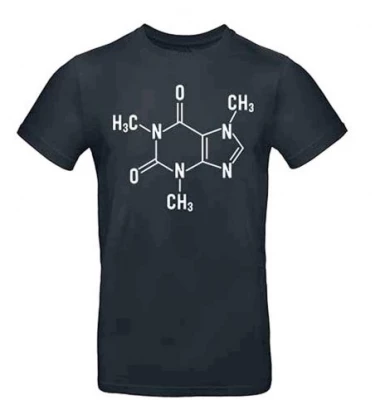 Damen T-Shirt schwarz mit Motiv (chemische Formel Koffein) Größe L