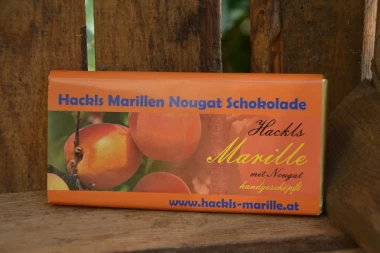 Edle Bitterschokolade gefüllt mit Haselnuss-Nougat und Marillenzubereitung