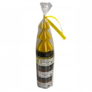 Geschenksackerl (XS) 3, 3 x Bio-Honig gemischt + 1 x Bienenwachskerze Tannenbaum, aus 100 % reinem Bienenwachs. Brenndauer ca. 7 Stunden