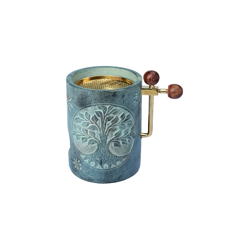 Höhenverstellbares Specksteinstövchen „Lebensbaum“ in anthrazit