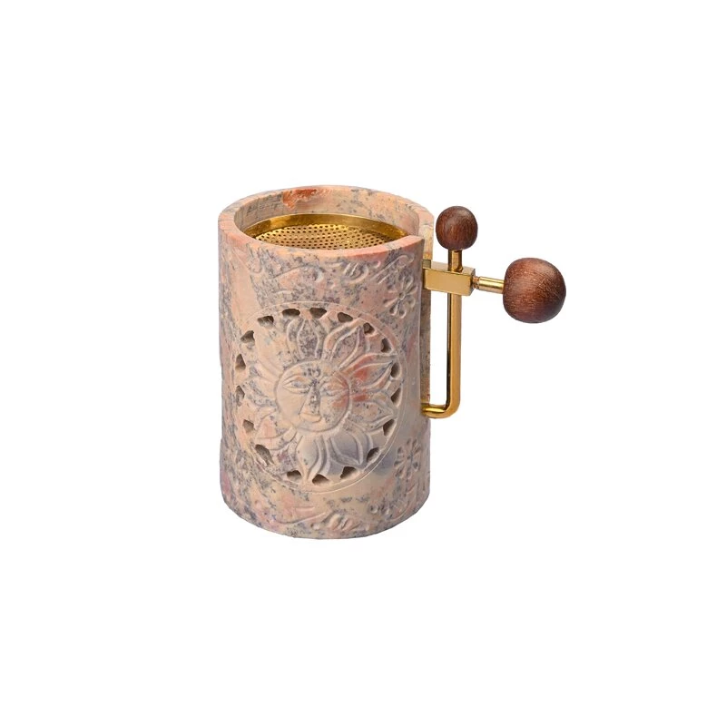 Höhenverstellbares Specksteinstövchen „Sonne“ in hellem Naturstein