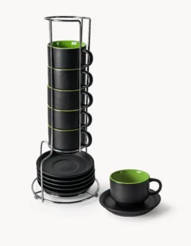 Miamio Espressotassen "Le Papillon" 6er Set mit Untertassen (im Ständer stapelbar)