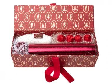 Spielhansl - Geschenkschatulle mit Piccolo Sekt, Trüffel Salami, Trüffel Pastete und Johannisbeer Trüffel