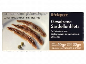 "ThinkGreen"-Gesalzene Sardellenfilets in griechischen biologischen extra nativem Olivenöl